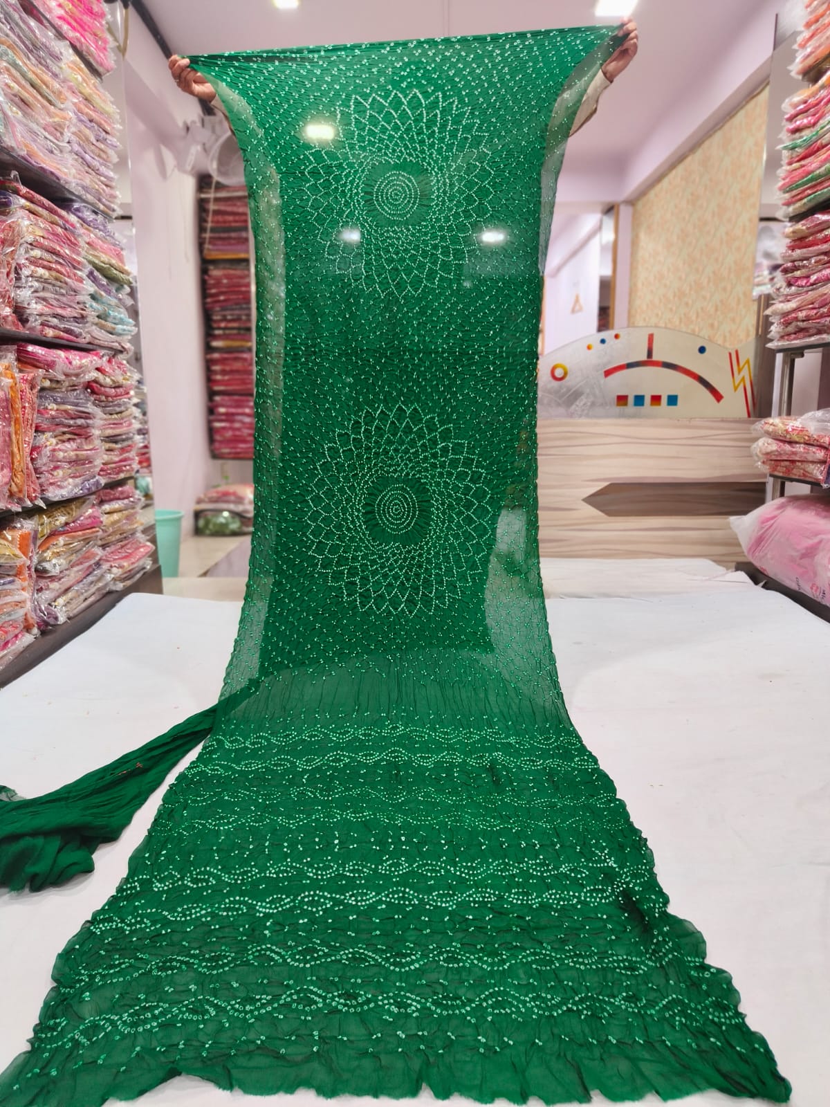 Green Circle Bandhani Saree