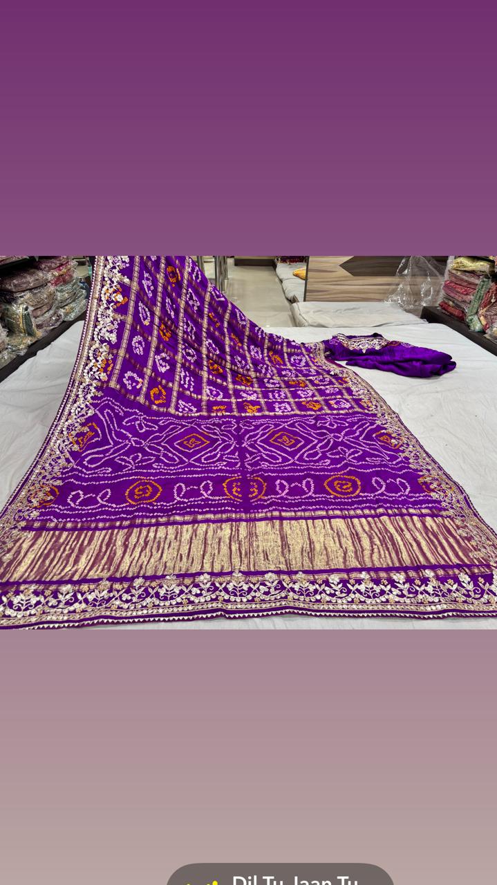 Purple Geometric Bandhani Saree