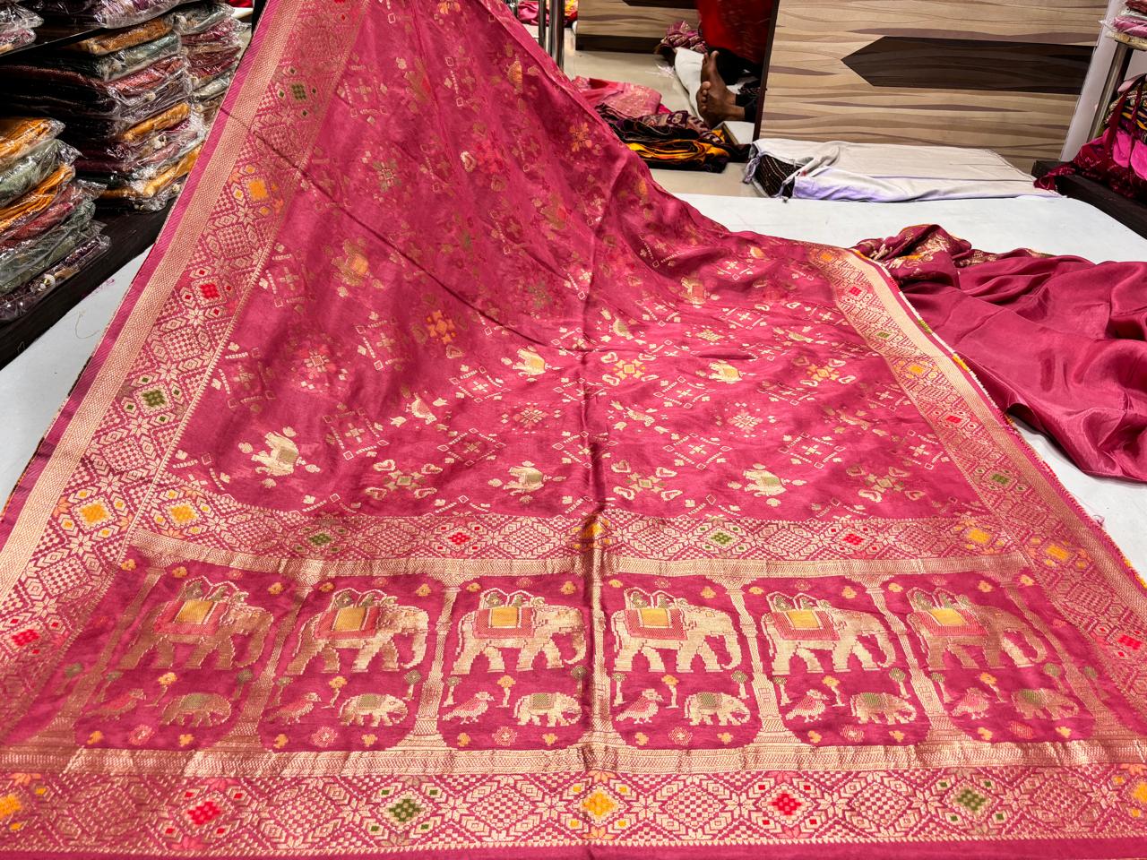 Pink Elephant and Geometric Printed Saree