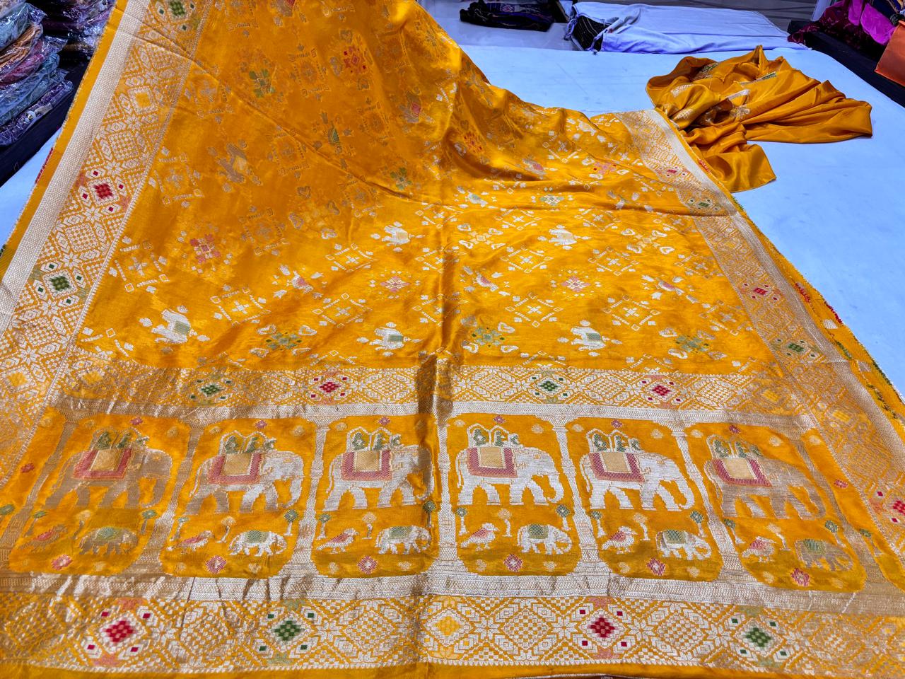 Yellow Elephant and Geometric Printed Saree