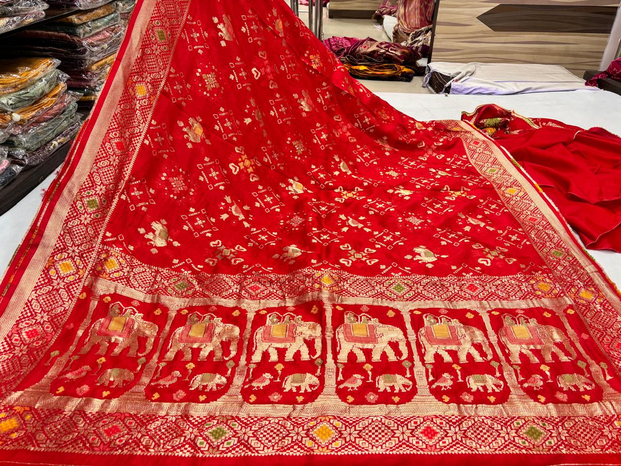 Red Elephant and Geometric Saree