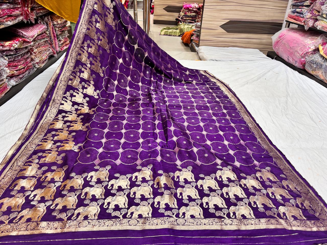 Purple Elephant and Geometric Print Saree