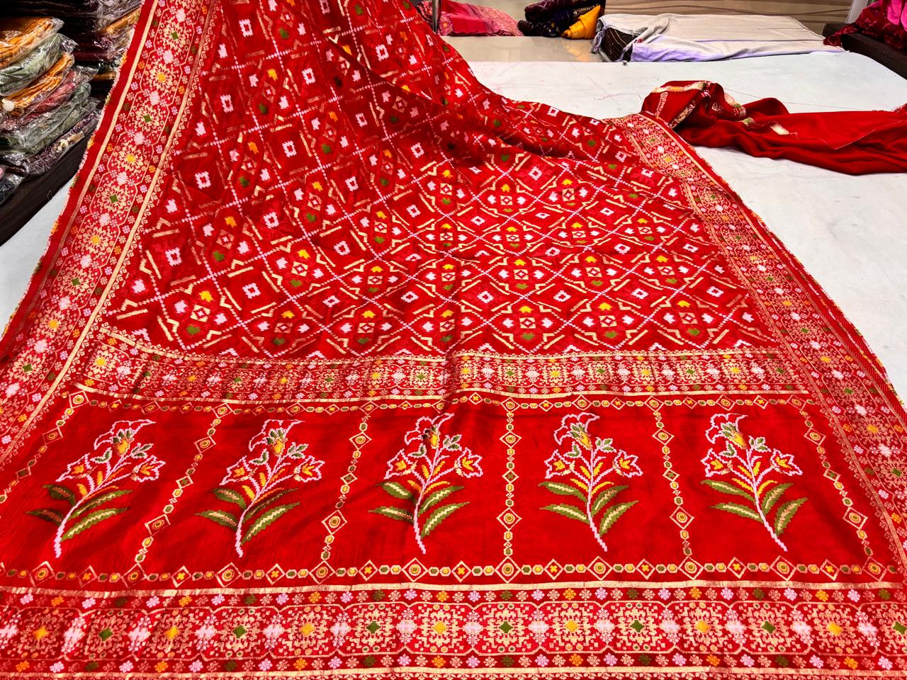 Red Geometric Floral Printed Saree