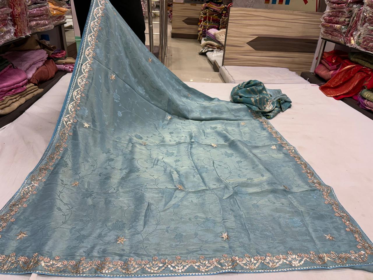 Teal Blue Pure Gotta Patti Saree