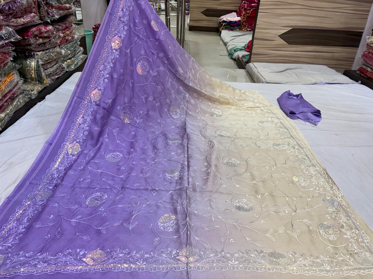 Lavender Cream Dual Tone Sitara Saree