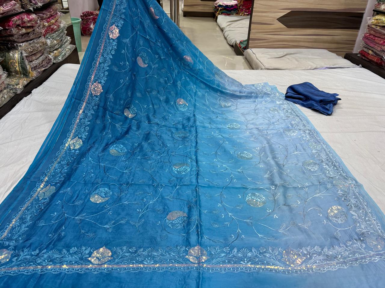 Teal Blue Sitara Designer Saree