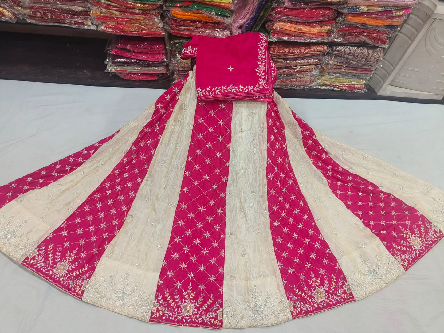 Designer Red & Cream Embroidered Lehenga Choli Set