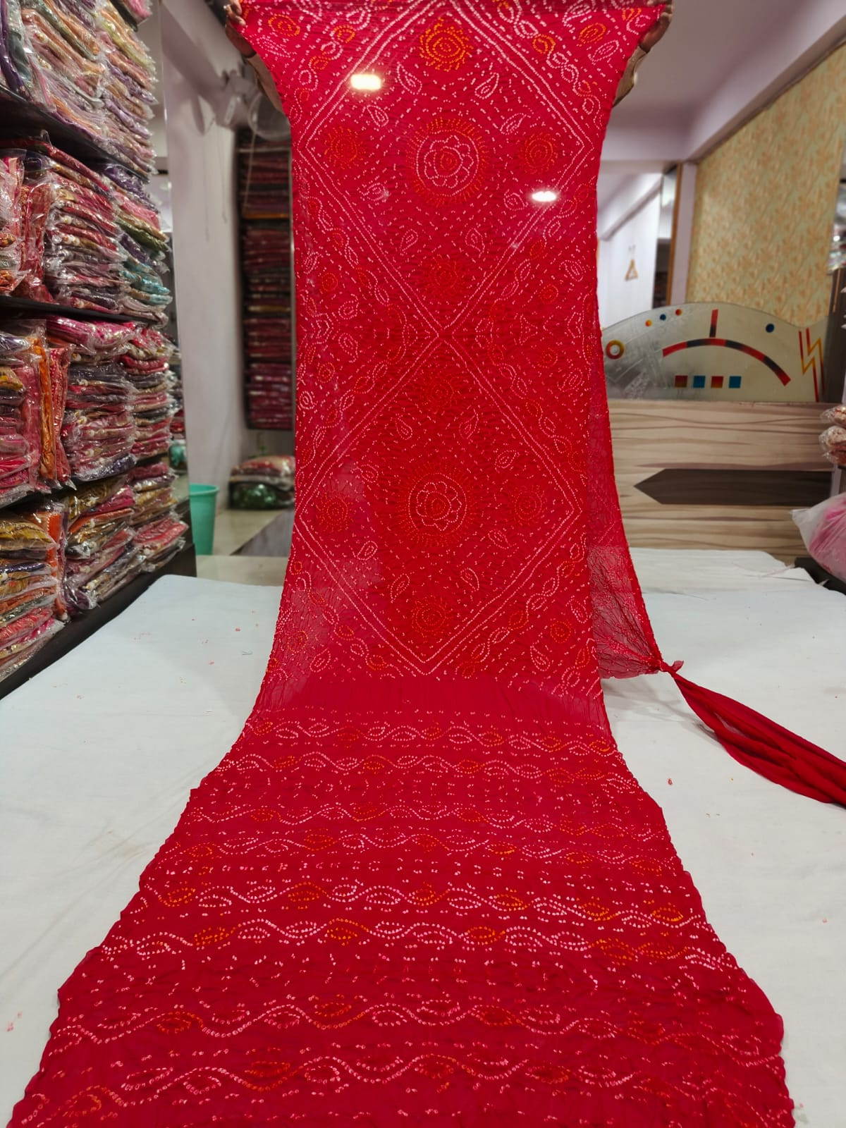 Coral Red Bandhani Saree