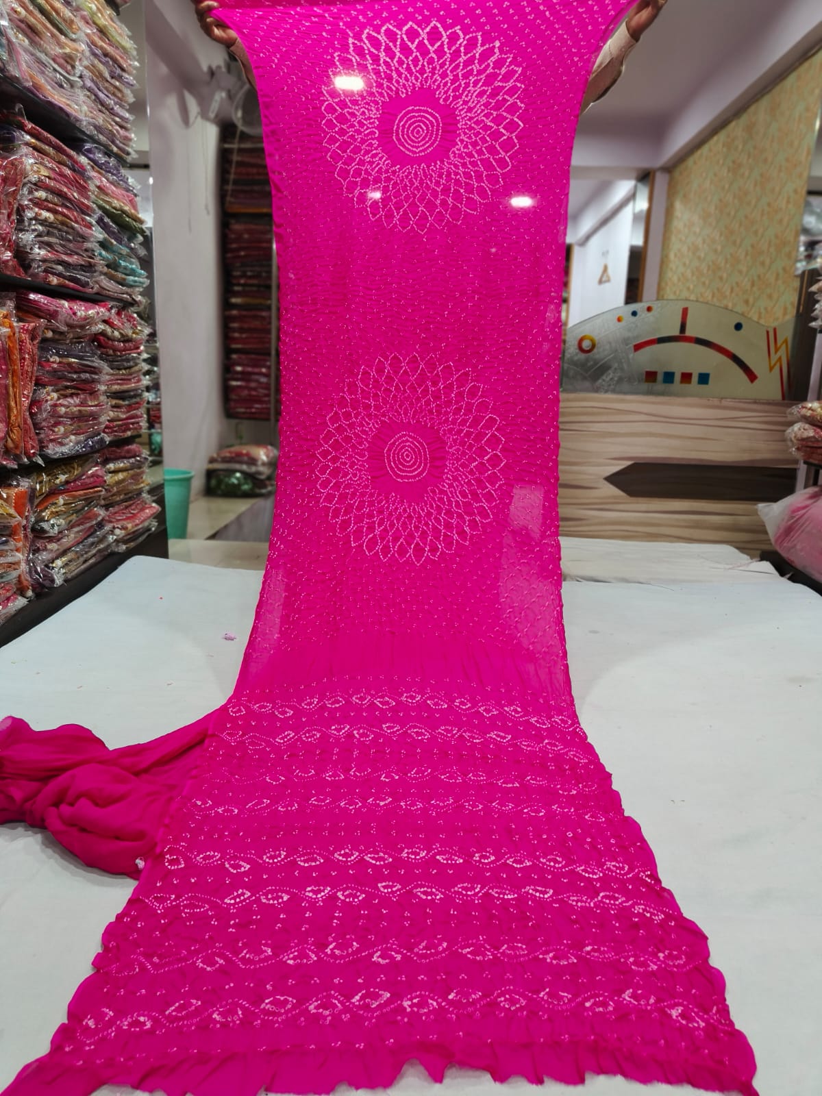 Hot Pink Circle Bandhani Saree