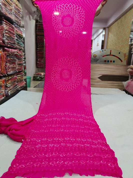 Hot Pink Circle Bandhani Saree