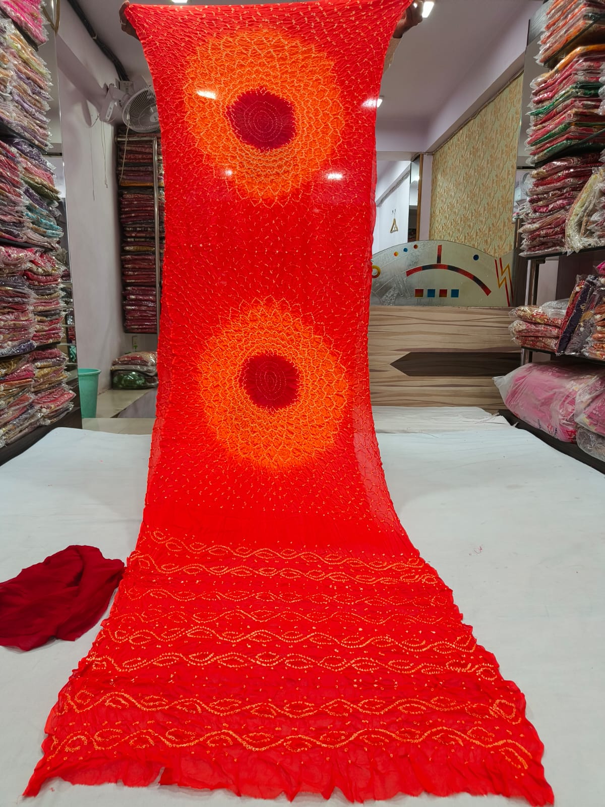 Red and Orange Bandhani Saree