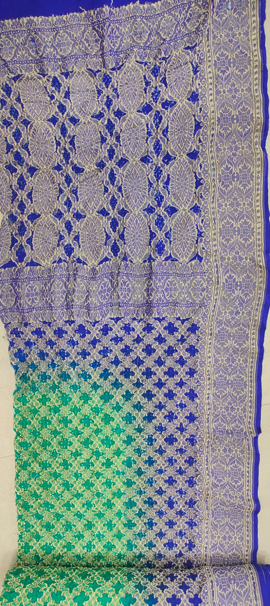 Blue, Green, and Gold Brocade Saree