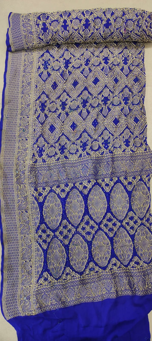 Royal Blue and Gold Brocade Saree