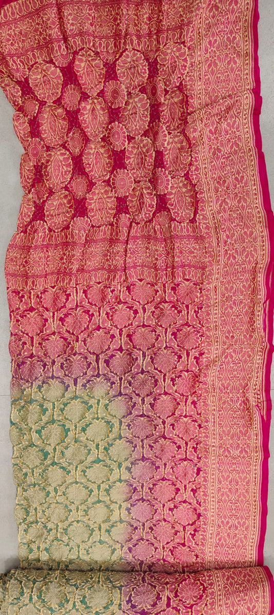 Red, Green, and Gold Brocade Saree