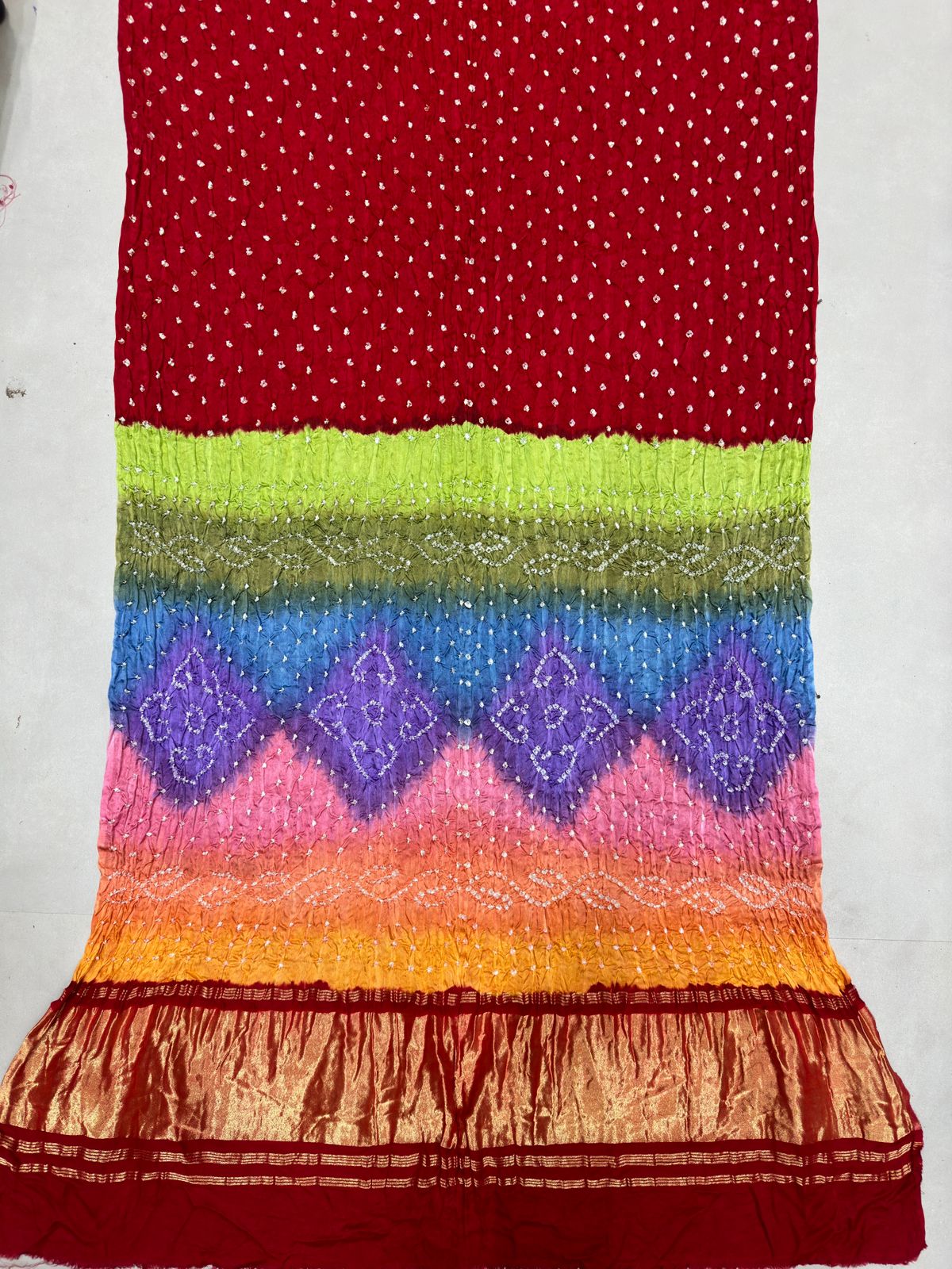 Red and Rainbow Bandhani Saree