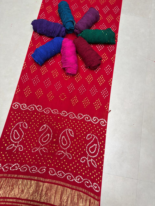Classic Red Bandhej Saree