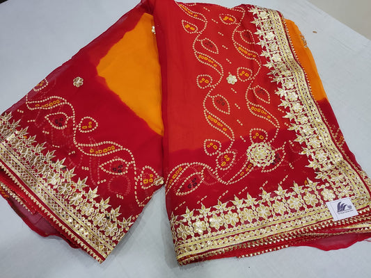 Red Orange Chunri with Heavy Gotta Patti Border