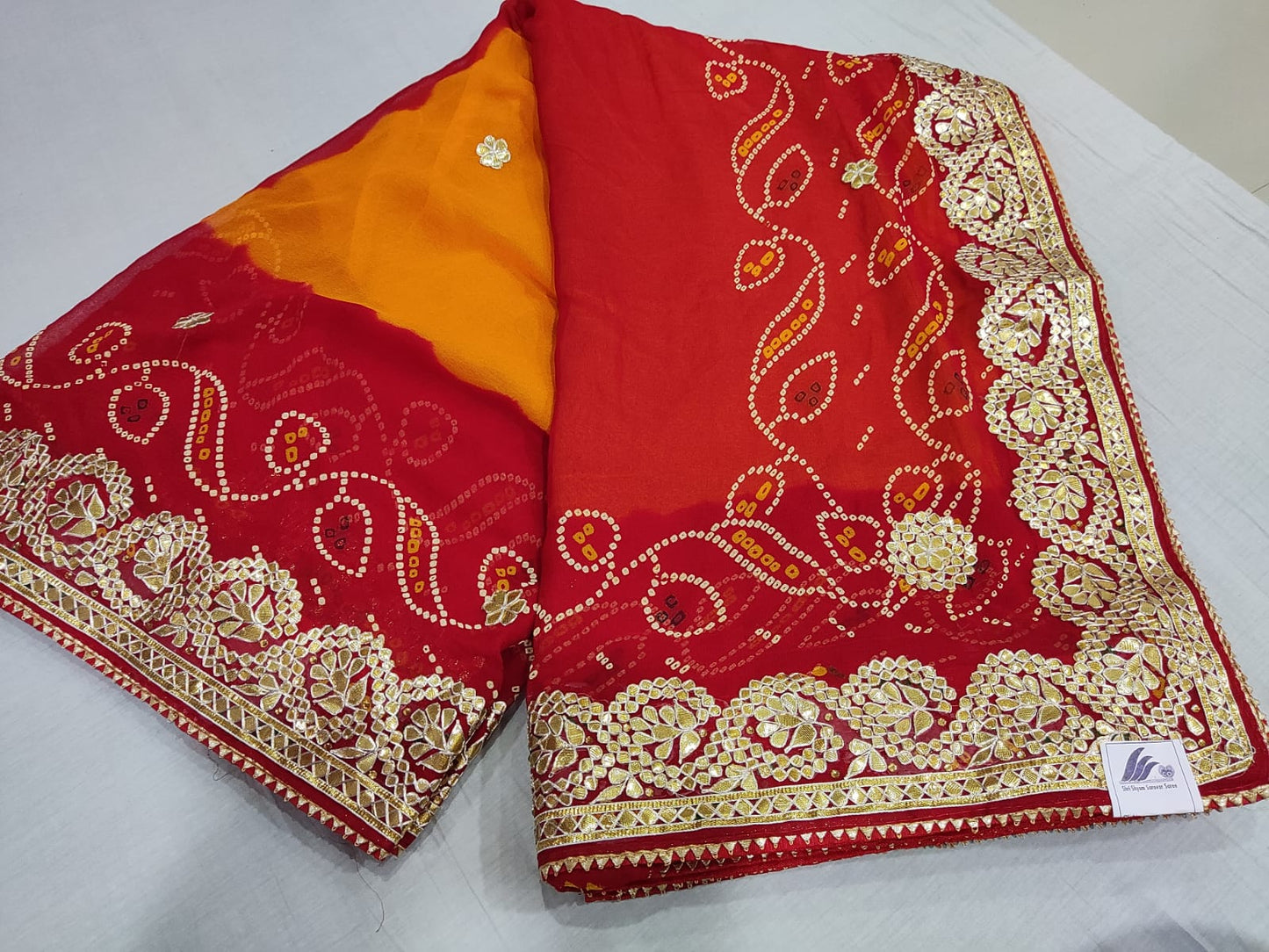 Red & Orange Gotta Patti Saree