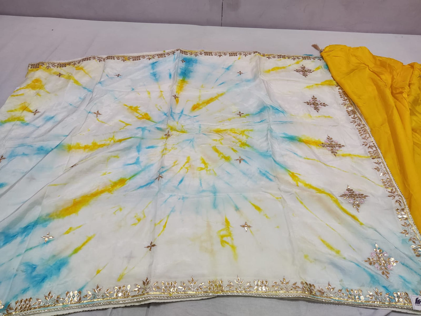 Yellow Dual-Tone Shibori Saree with Royal Gota Border