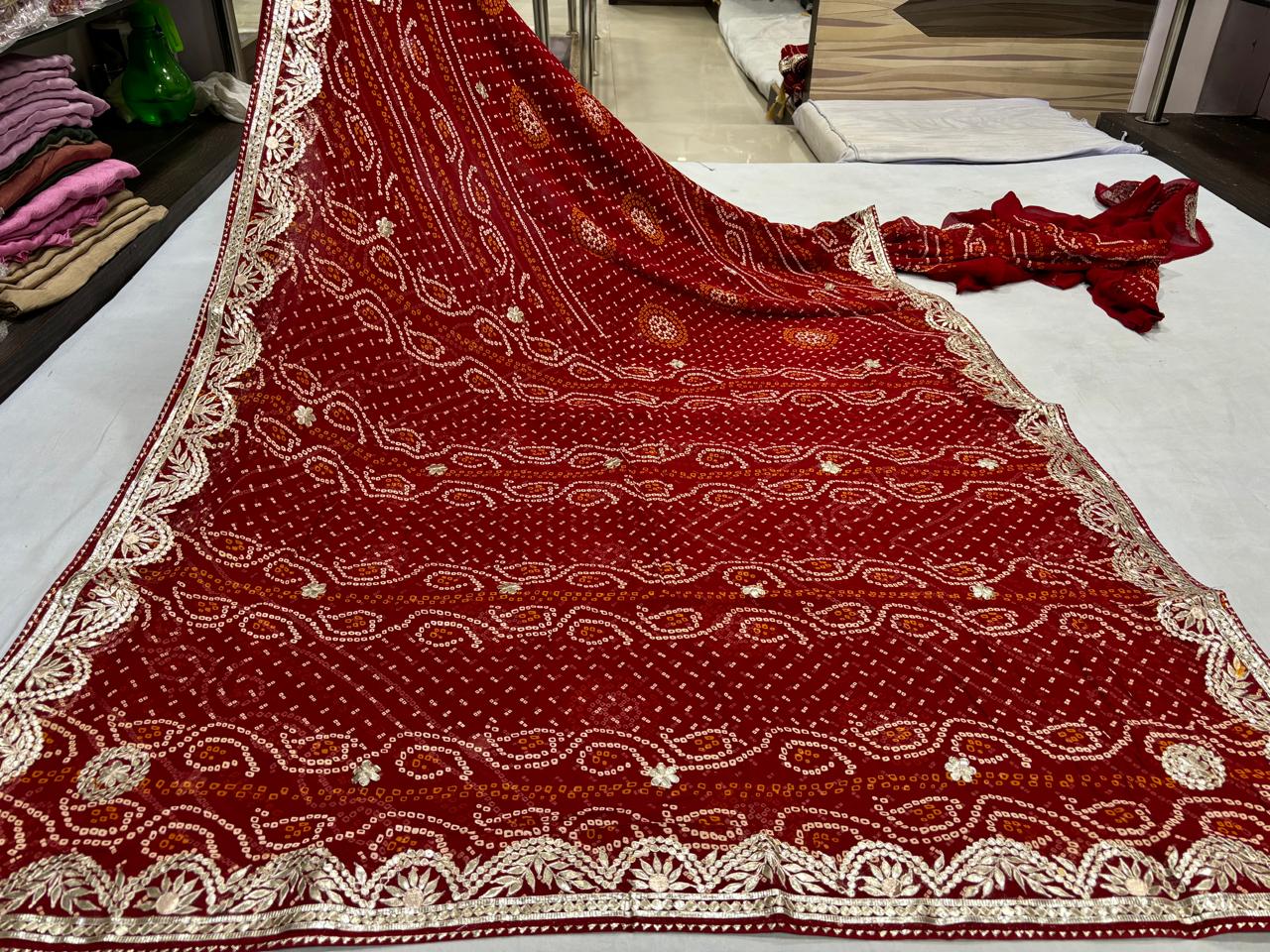Red ,red yellow and Maroon  Gotta Patti Chunri saree