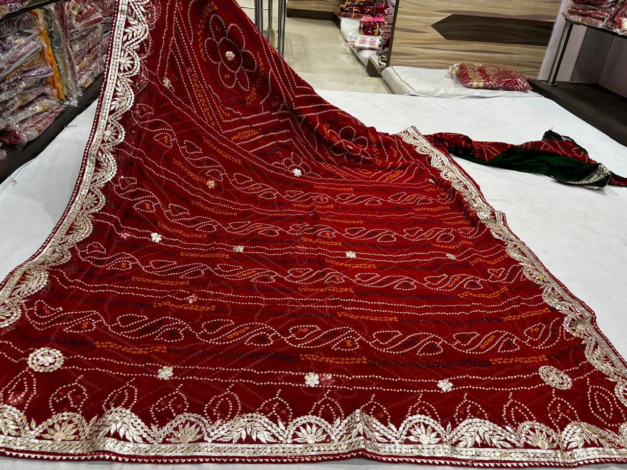 Red ,red yellow and Maroon  Gotta Patti Chunri saree