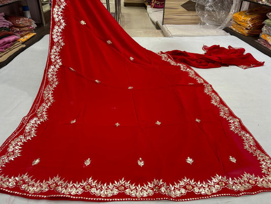 Crimson Red Pittan Work Saree