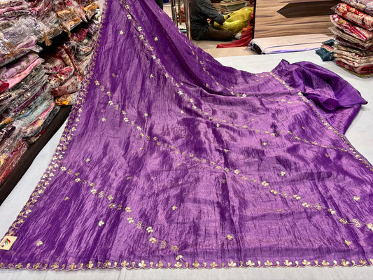 Violet Crushed Pittan Work Saree