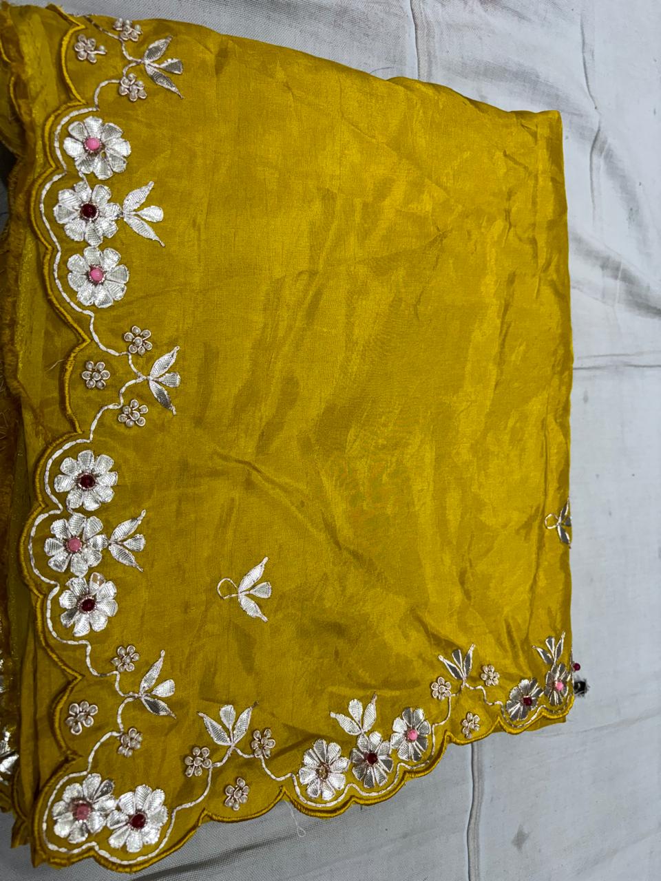 Mustard Yellow Pittan Saree with Scalloped Border