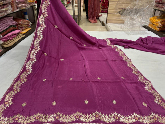 Magenta Pittan Work Saree