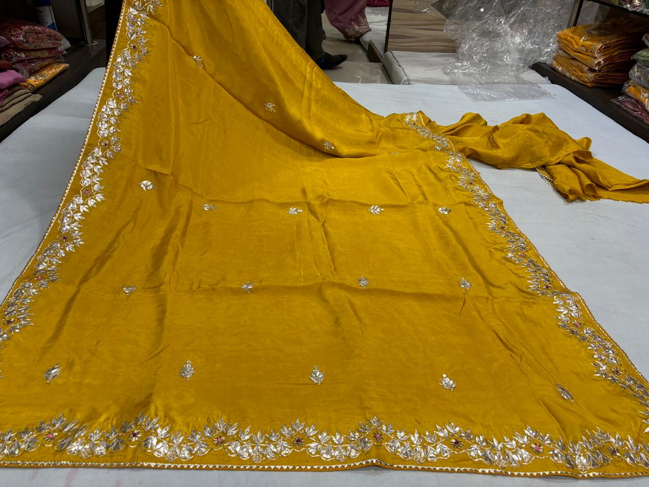 Mustard Yellow Pittan Work Saree