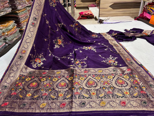 Purple Floral Motif Printed Saree