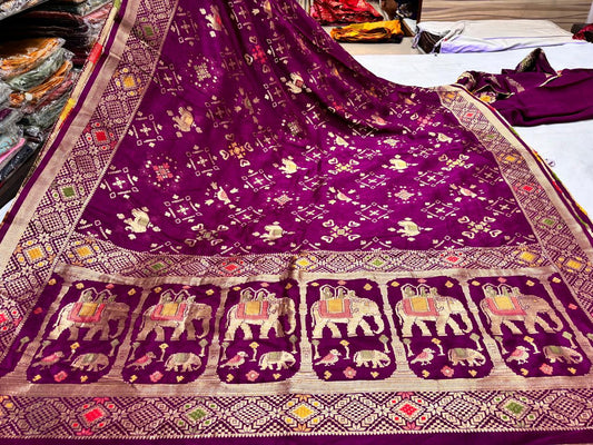 Purple Elephant and Geometric Printed Saree