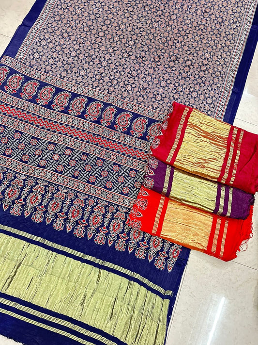 Navy Blue Paisley Printed Saree