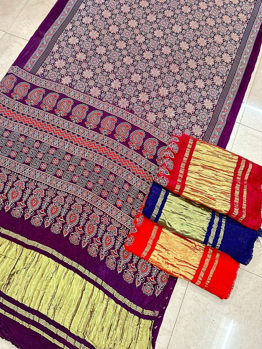 Purple Paisley Printed Saree