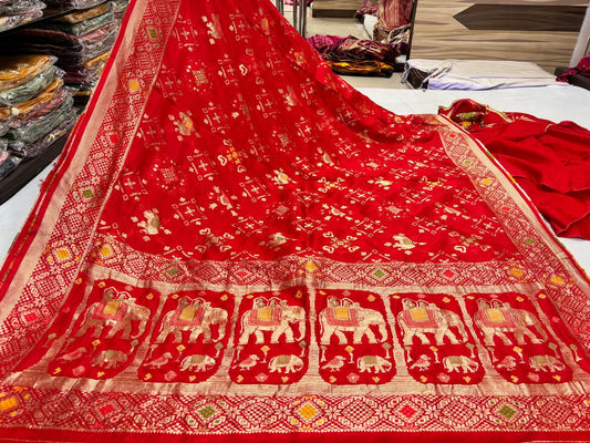 Red Elephant and Geometric Saree