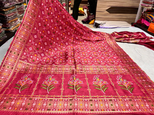 Pink Geometric and Floral Saree