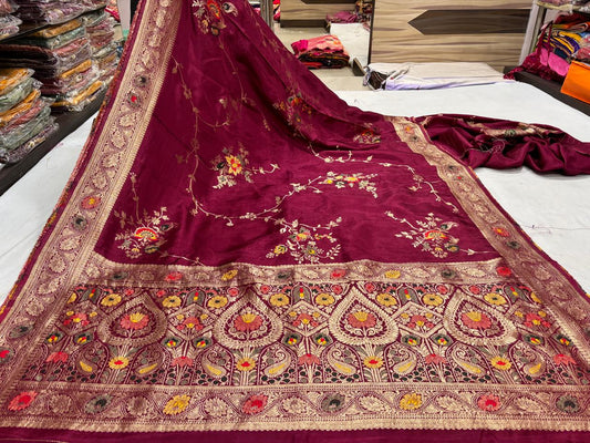 Maroon Floral Motif Saree