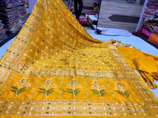 Yellow Geometric and Floral Saree