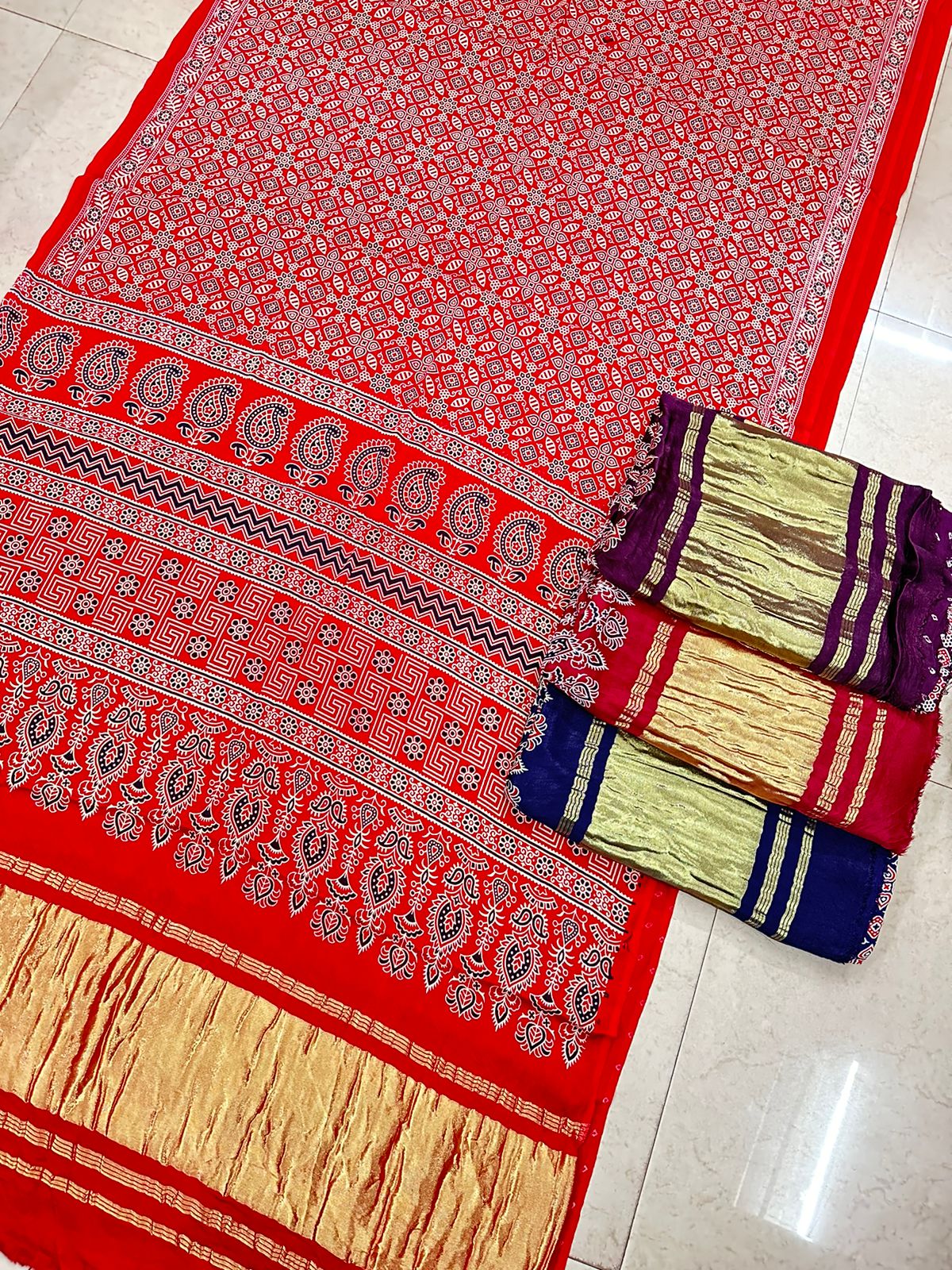 Red Paisley Printed Saree