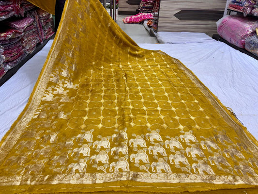 Yellow Elephant and Geometric Print Saree