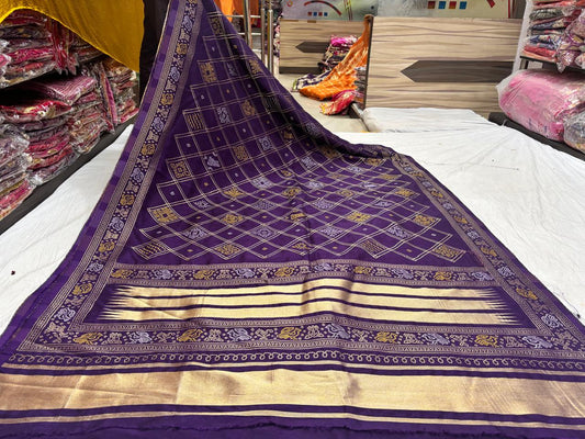 Purple Geometric and Striped Saree