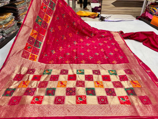 Maroon Bird and Geometric Print Saree