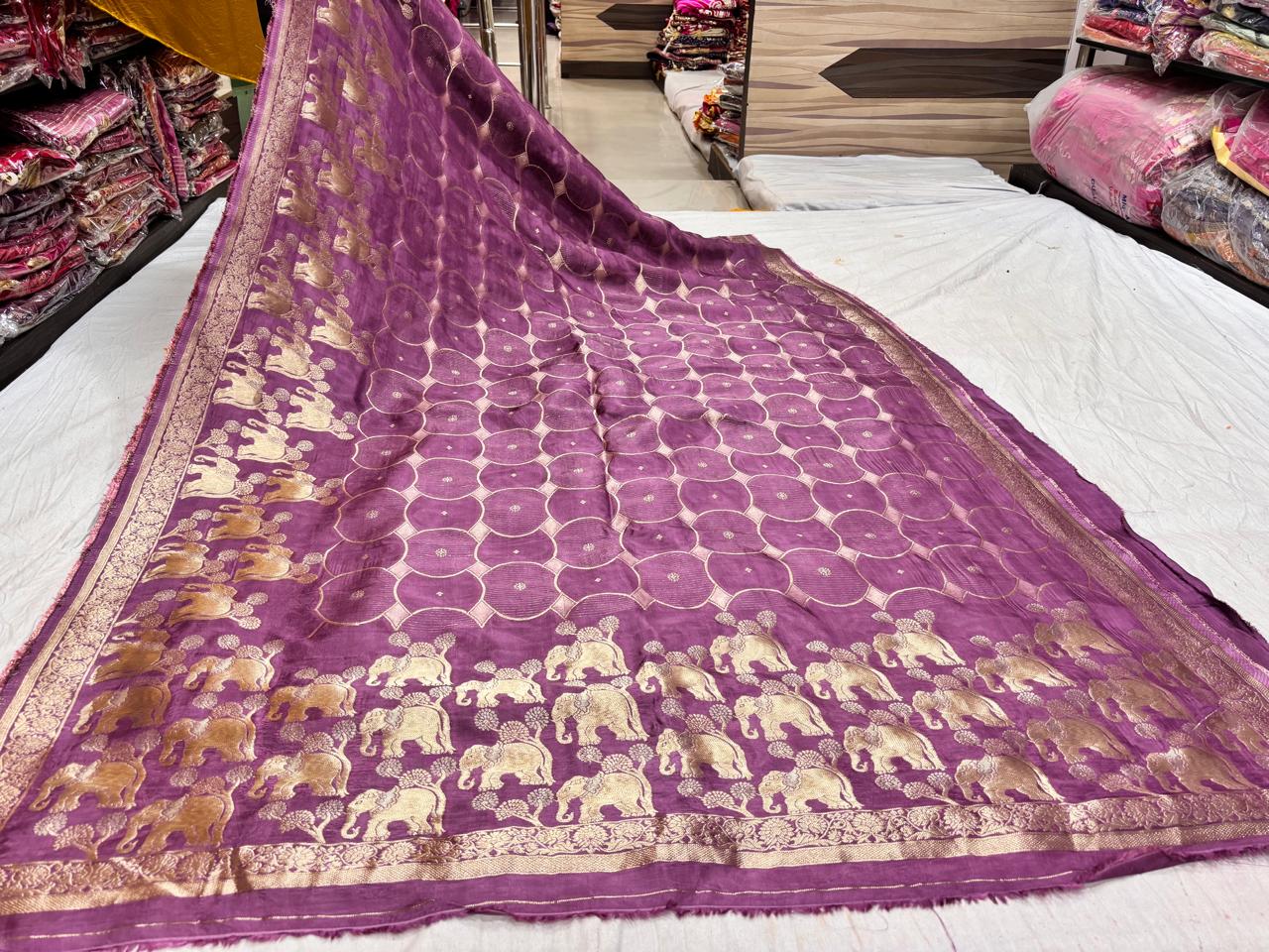 Dark Purple Geometric Bandhani Saree