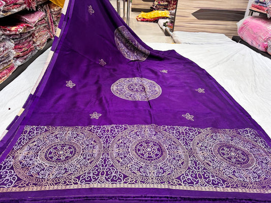 Purple Elephant and Circle Print Saree