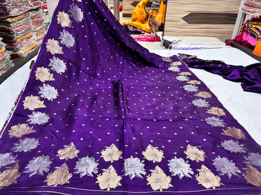 Purple Floral Bandhani Printed Saree