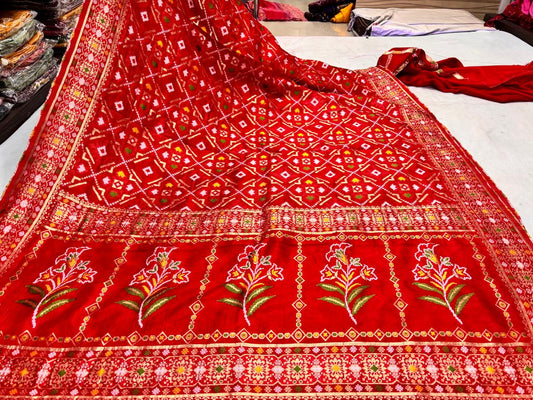 Red Geometric Floral Printed Saree
