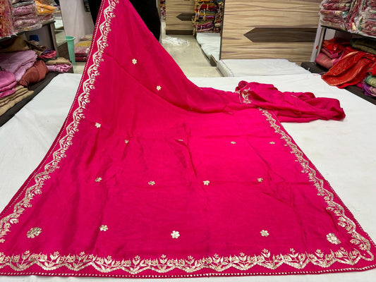 Deep Pink Pure Gotta Patti Saree
