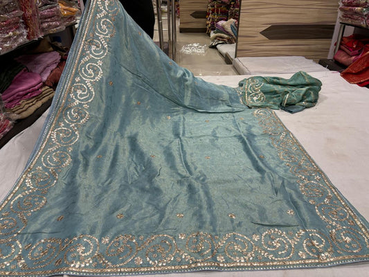 Sea Green Designer Gotta Patti Saree