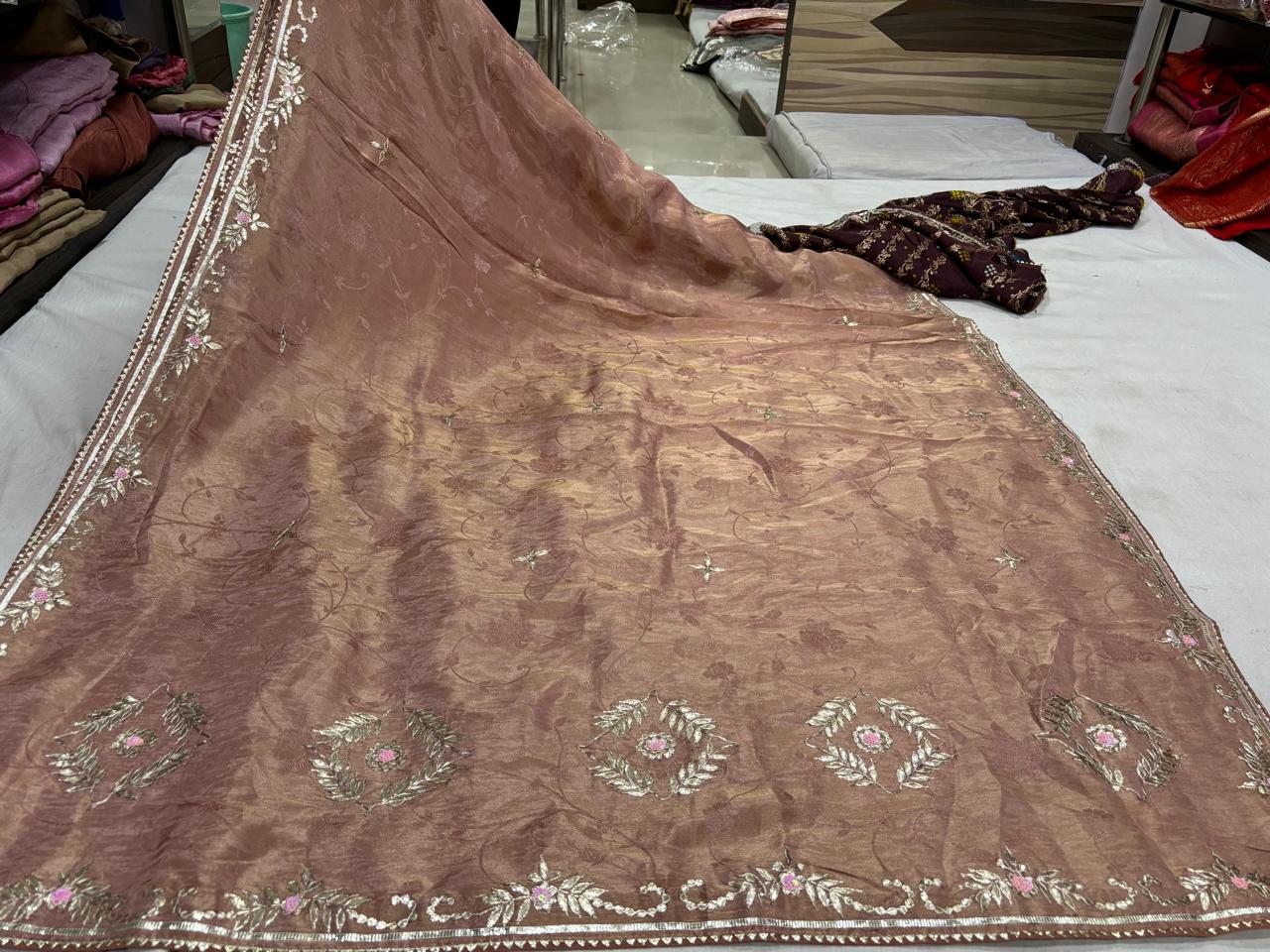 Coffee Brown Pure Organza Saree with Gotta Patti Work