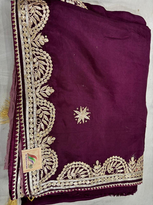 Wine Purple Saree with Heavy Gotta Patti Border